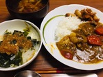 カレーライスの献立 福神漬け、玉ねぎドレッシングは自家製でお得においしく