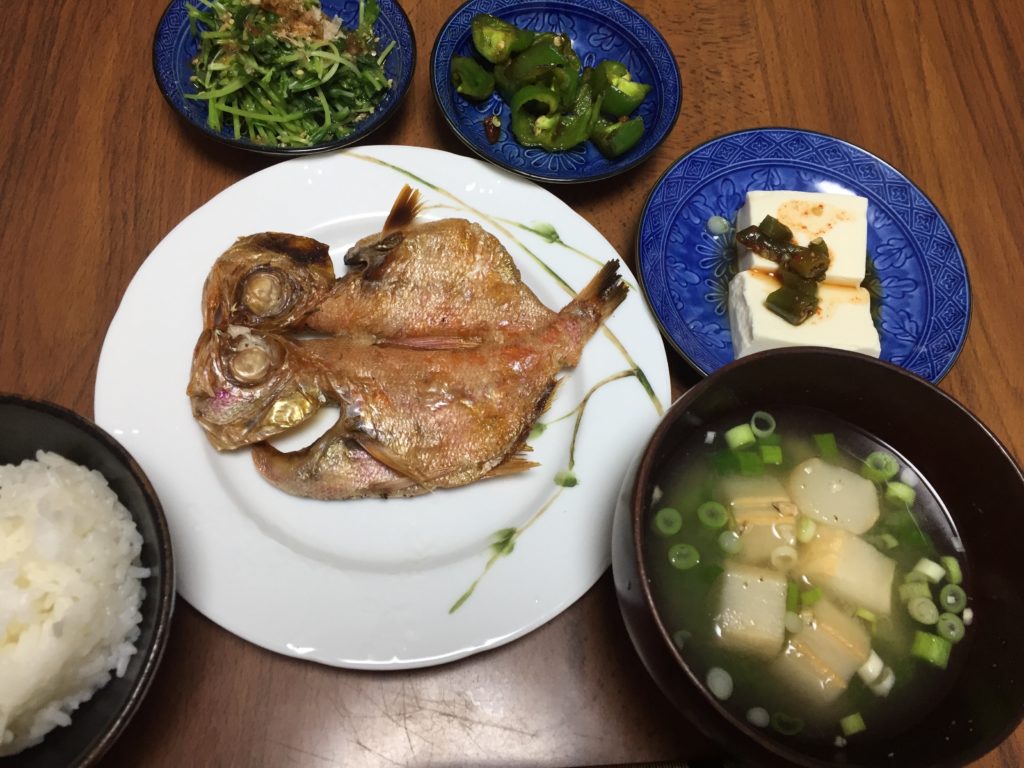 在宅勤務ランチ 金目鯛の干物の献立 新米主婦の和食献立表