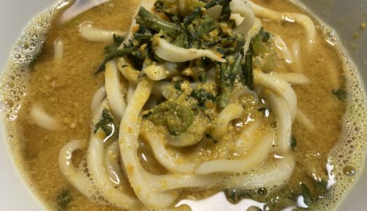 在宅勤務ランチ　すき焼きの残り、かぼちゃの煮物リメイクでほうとう風うどん