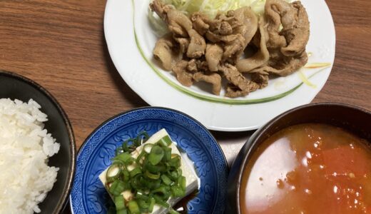 豚肉の生姜焼きとコンソメなしのシンプルミネストローネ