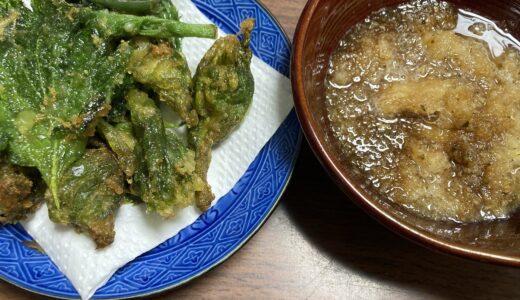 蕗の薹、明日葉、大葉の春野菜の天ぷらで大根おろしダイエット