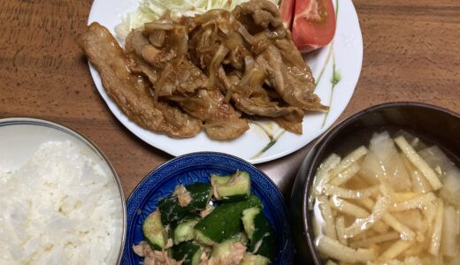 無限きゅうり？と豚肉生姜焼きの献立