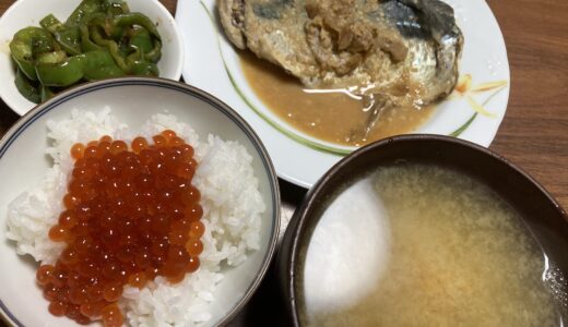 いくら醤油漬けと作り置き鯖味噌煮でランチ