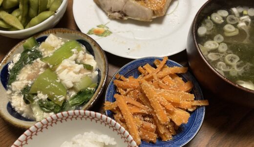 ローリングストック中のホタテの缶詰を使って青梗菜と豆腐の塩あんかけ